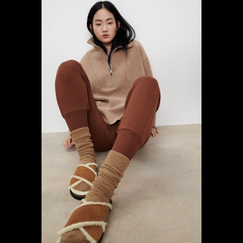 ‼️NWT‼️ ZARA Faux Fur Lined Flat Leather Sandals